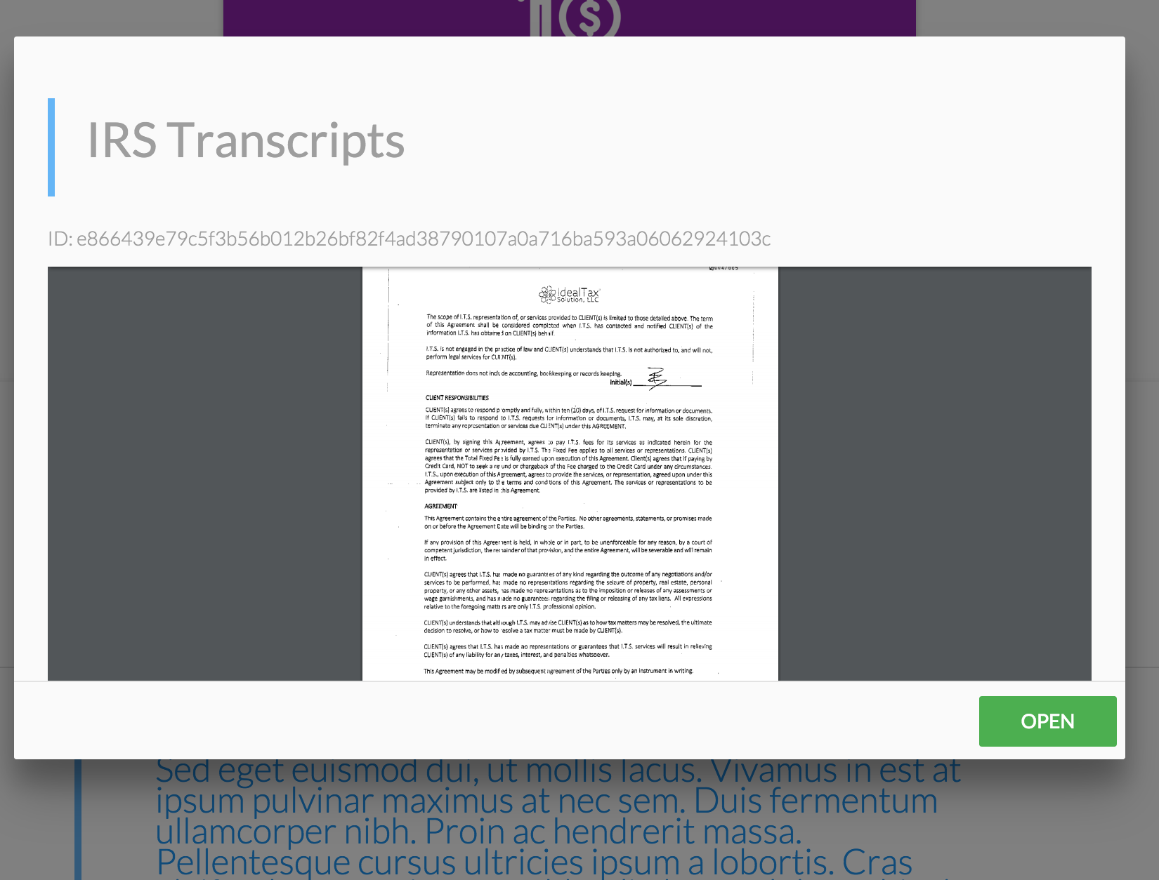 Ideal Tax Solution, LLC | Online IRS Transcripts Screenshot